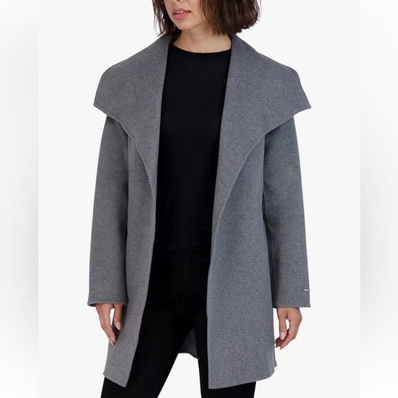 TAHARI Women's Peacoat Wool Blend Lapel Collar Trench Coat-Color Ash - Picture 3 of 7